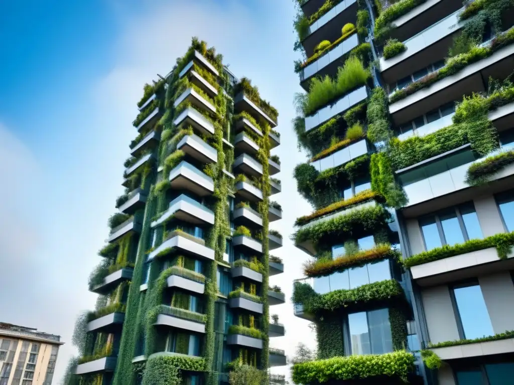Bosco Verticale: Arquitectura sostenible en Milán Espectacular vista de los Bosques Verticales en Milán, Italia, fusionando naturaleza y arquitectura moderna