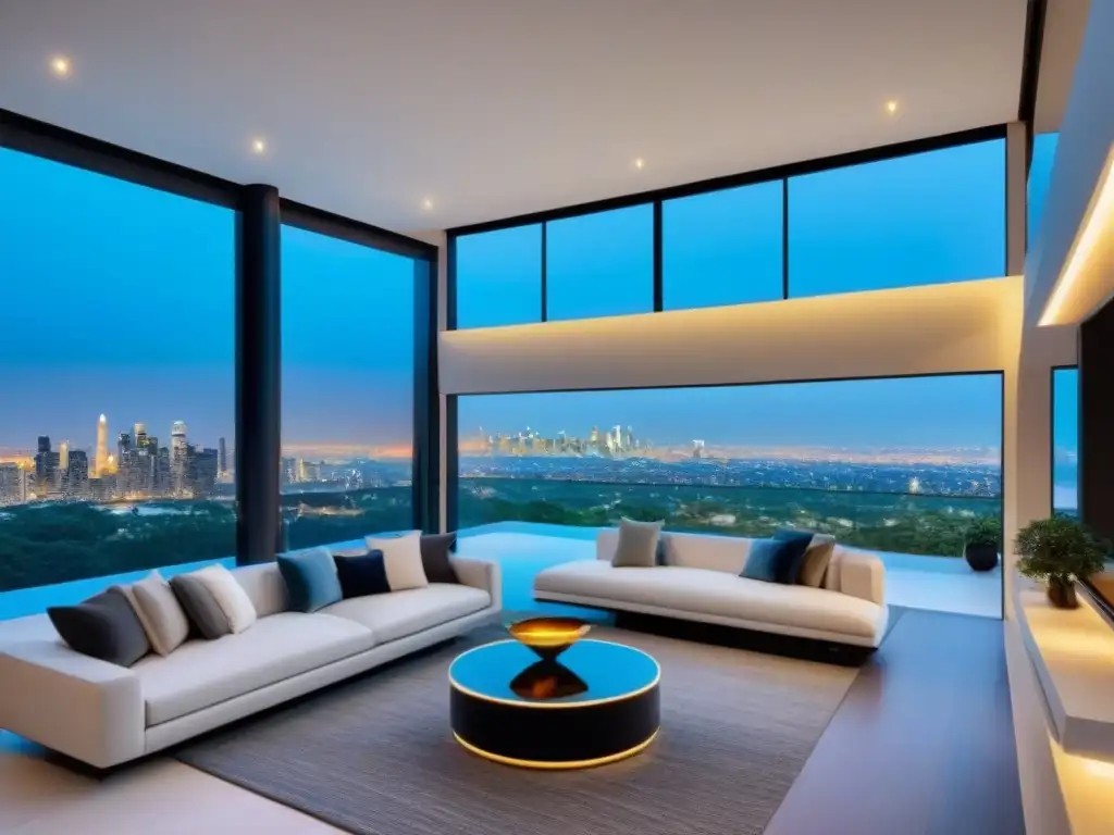 Residencia inteligente de lujo con diseño futurista y vistas panorámicas Espléndida casa inteligente para alto poder con diseño futurista y vista panorámica de la ciudad