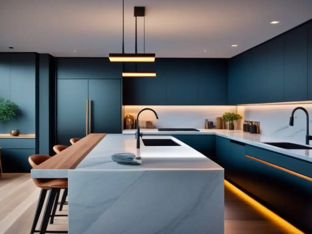 Cocina de diseño moderno con mármol y luz natural Espléndida renovación de cocina con diseño minimalista, electrodomésticos de lujo y encimera de mármol