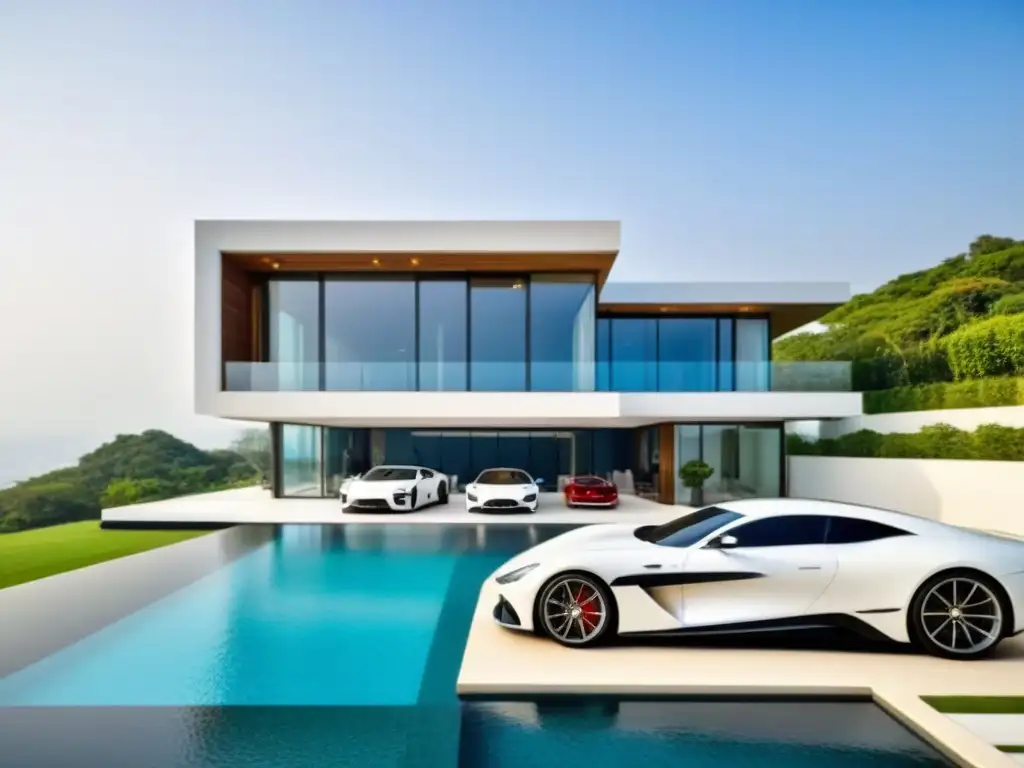 Residencia de lujo: Mansión moderna, piscina infinita y autos exóticos Espléndida mansión moderna de lujo con vistas panorámicas, piscina infinita y autos exóticos en el mercado inmobiliario internacional economía global