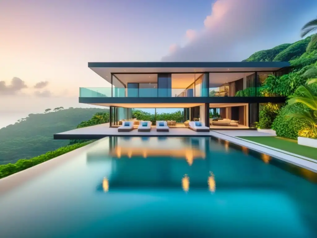 Mansión de lujo: moderna sofisticación frente al mar Espléndida mansión moderna rodeada de exuberante vegetación, piscina infinita y vista al mar