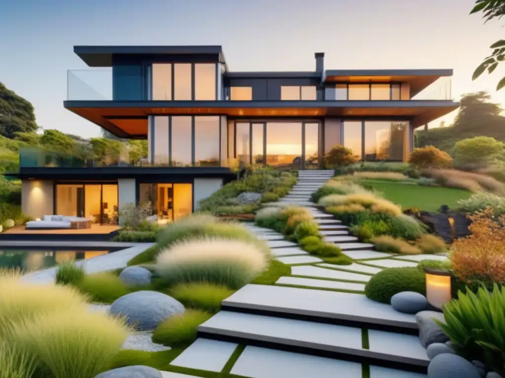 Mansión sostenible de lujo con jardín verde y diseño vanguardista Espléndida mansión sostenible con jardín en el techo y diseño moderno, en armonía con la naturaleza