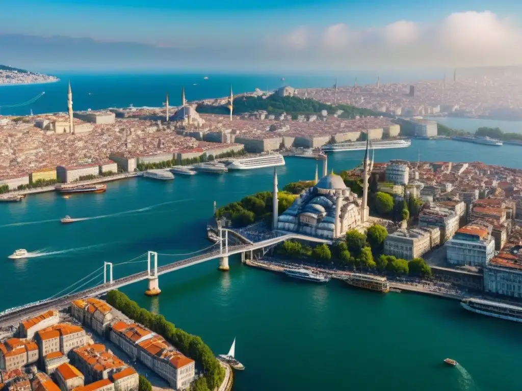 Vista aérea impresionante de Estambul: historia y modernidad El espléndido contraste entre la historia y la modernidad en Estambul, Turquía, reflejando el auge inmobiliario en Turquía 2021