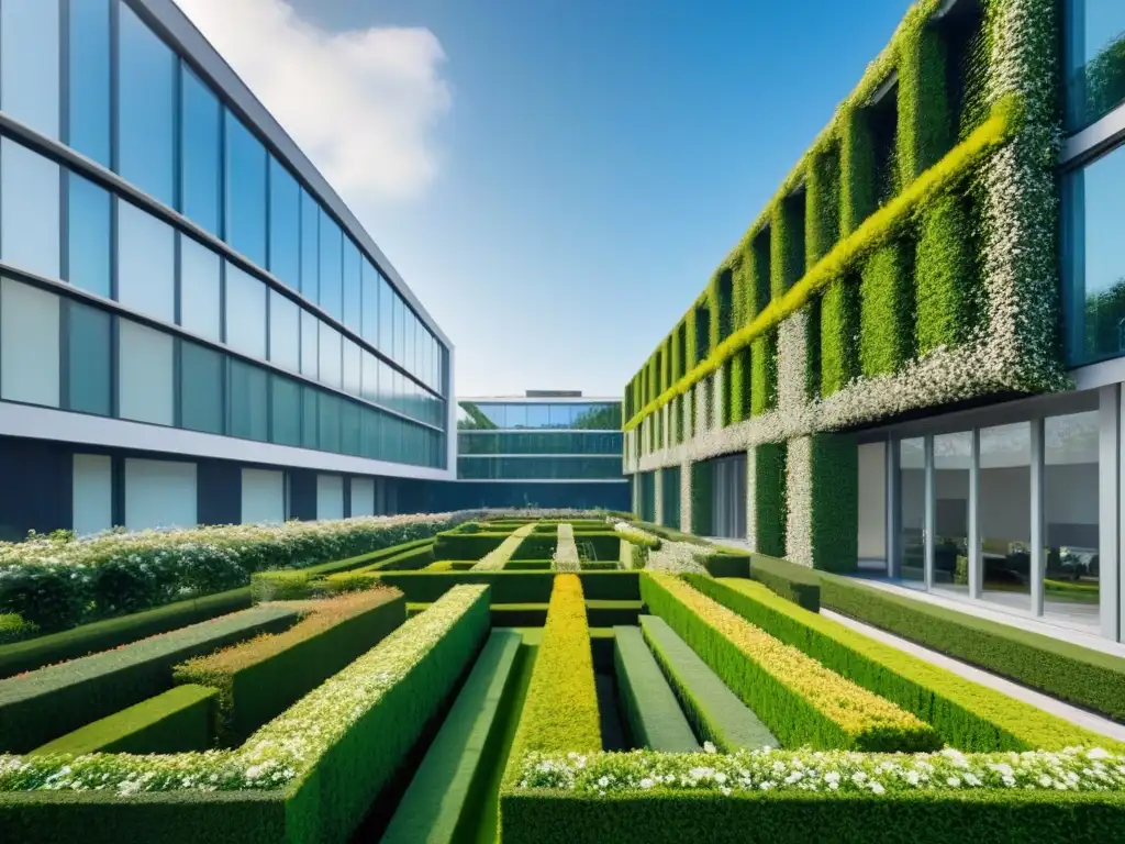 Rascacielos moderno entre verdor, armonía de naturaleza y arquitectura Espléndido rascacielos rodeado de exuberante vegetación, fusionando naturaleza y ar área en armonía