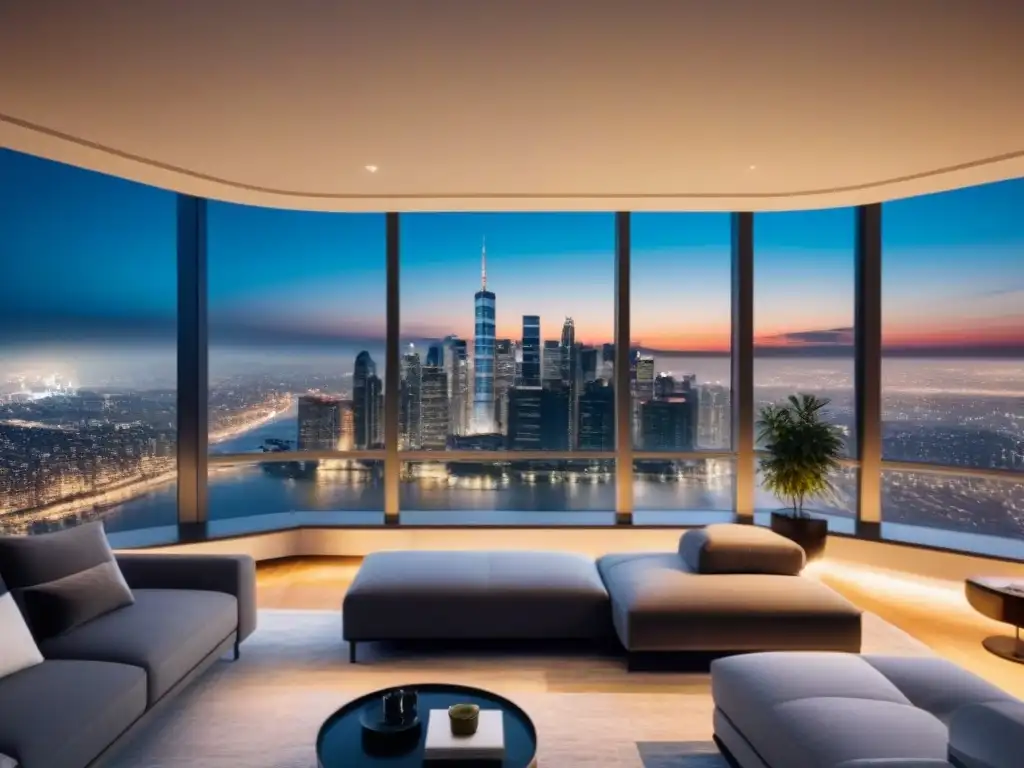 Espléndido rascacielos con vista panorámica nocturna de la ciudad