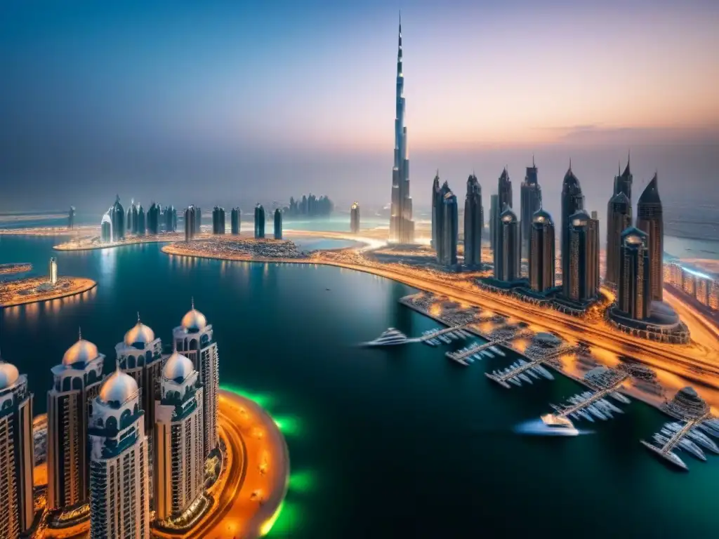 Horizonte futurista de Dubai: Burj Khalifa y lujo urbano Esplendor urbano en Dubai: el Burj Khalifa destaca entre rascacielos modernos y propiedades de lujo Medio Oriente
