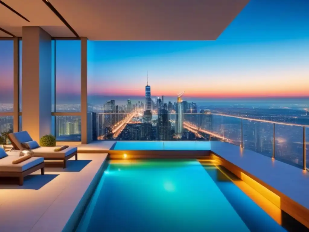 Rascacielos de lujo en metrópolis nocturna Estrategias anticíclicas mercado inmobiliario: Edificio moderno de lujo con vista nocturna de la ciudad vibrante reflejada en sus cristales
