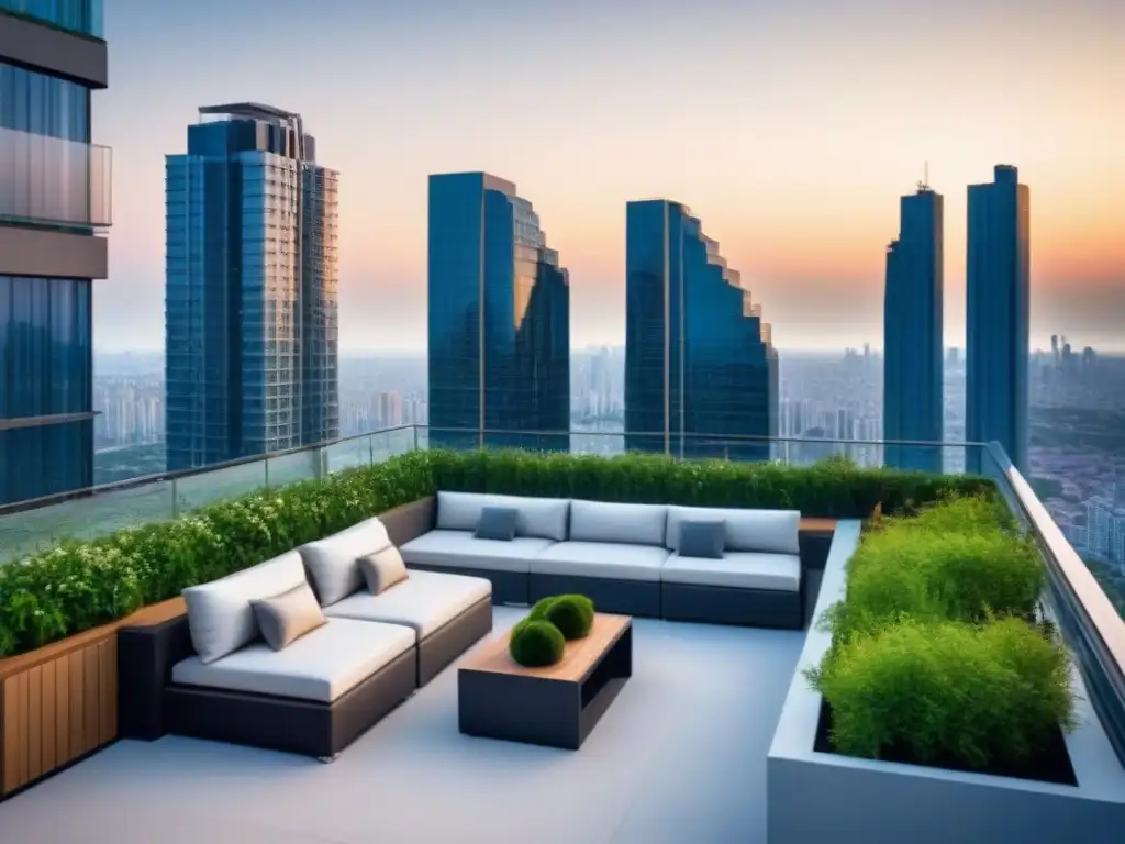 Rascacielos de lujo en la ciudad al atardecer Estrategias para protección de inversiones inmobiliarias en edificio de lujo al atardecer