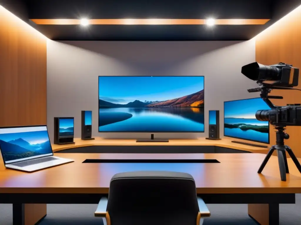 Estudio de webinar moderno y sofisticado con tecnología de vanguardia Un estudio de webinars elegante y moderno para promocionar propiedades internacionales