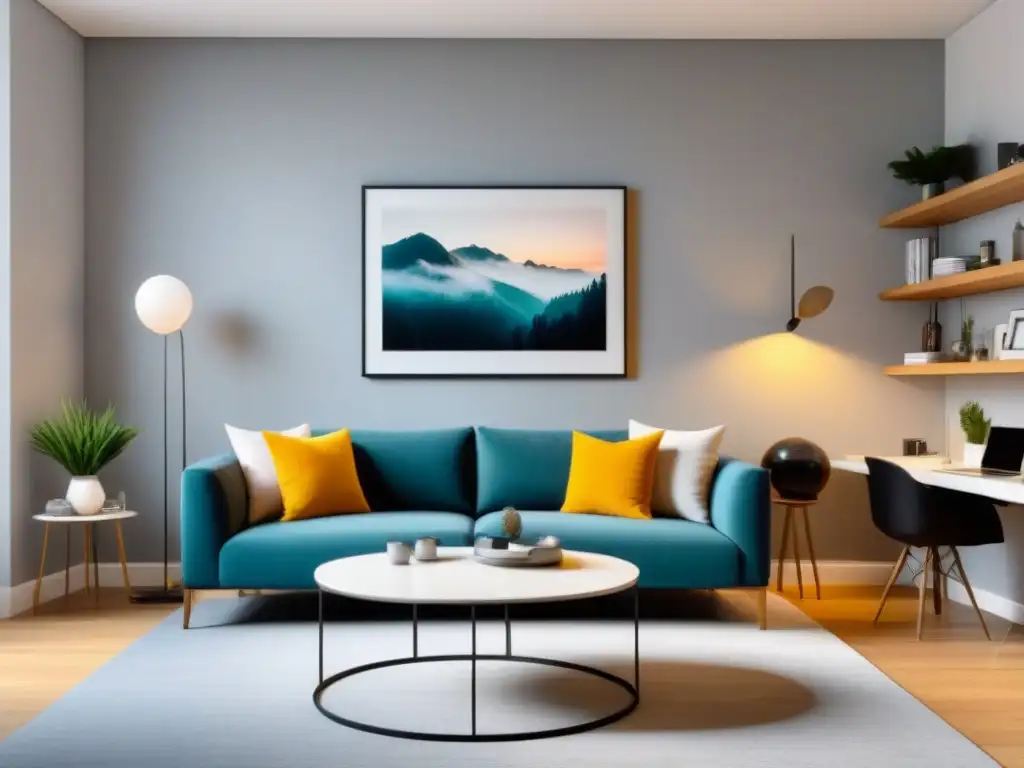 Estudio moderno y chic: sofisticación y comodidad en gris y blanco Estudio moderno con paleta de colores chic y muebles contemporáneos