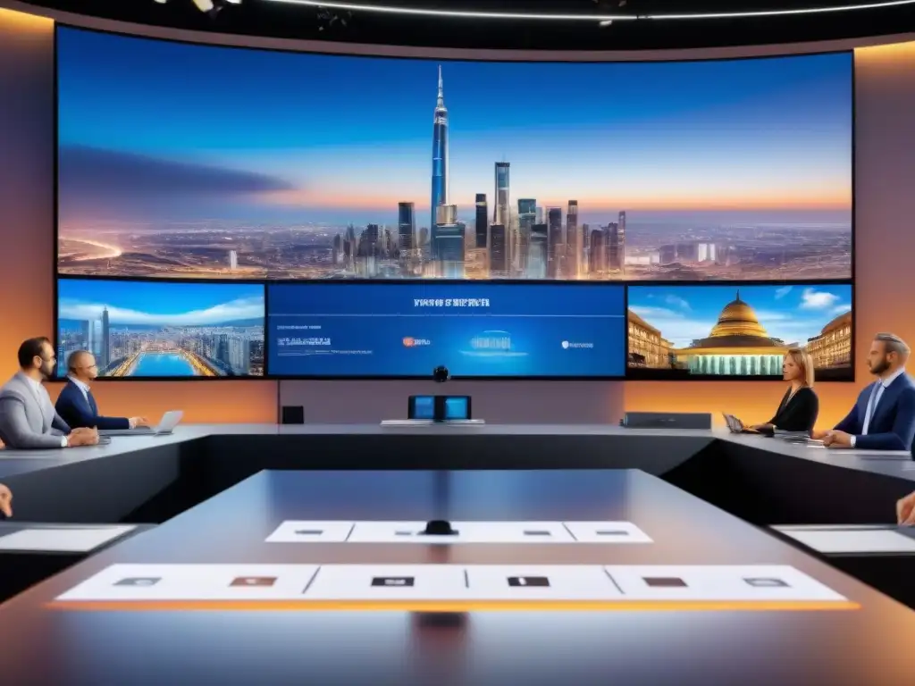Estudio webinar de lujo con tecnología innovadora y alcance global Un estudio de seminarios web futurista para inversores inmobiliarios internacionales