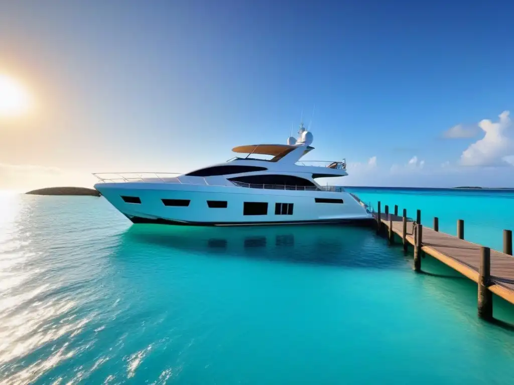 Villa de lujo en isla privada con yate anclado al atardecer Exclusiva isla privada al atardecer con villa moderna y yate privado, ideal para inversiones islas privadas consideraciones legales