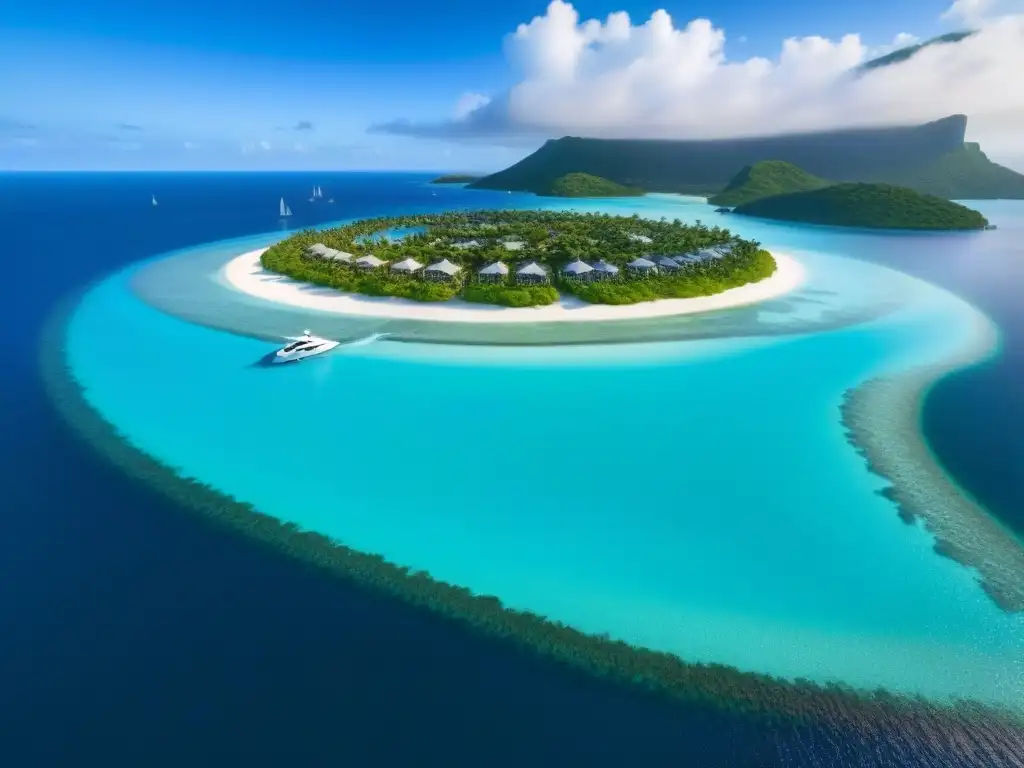 Paraísos privados: inversión exclusiva en islas de lujo Exclusiva isla privada con villas de lujo, playas prístinas y yates en mar turquesa