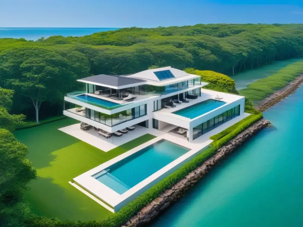 Residencia de lujo en los Hamptons con piscina infinita y vistas al mar Exclusiva mansión de lujo con vista al mar en los Hamptons, ideal para segundas residencias de lujo en Norteamérica
