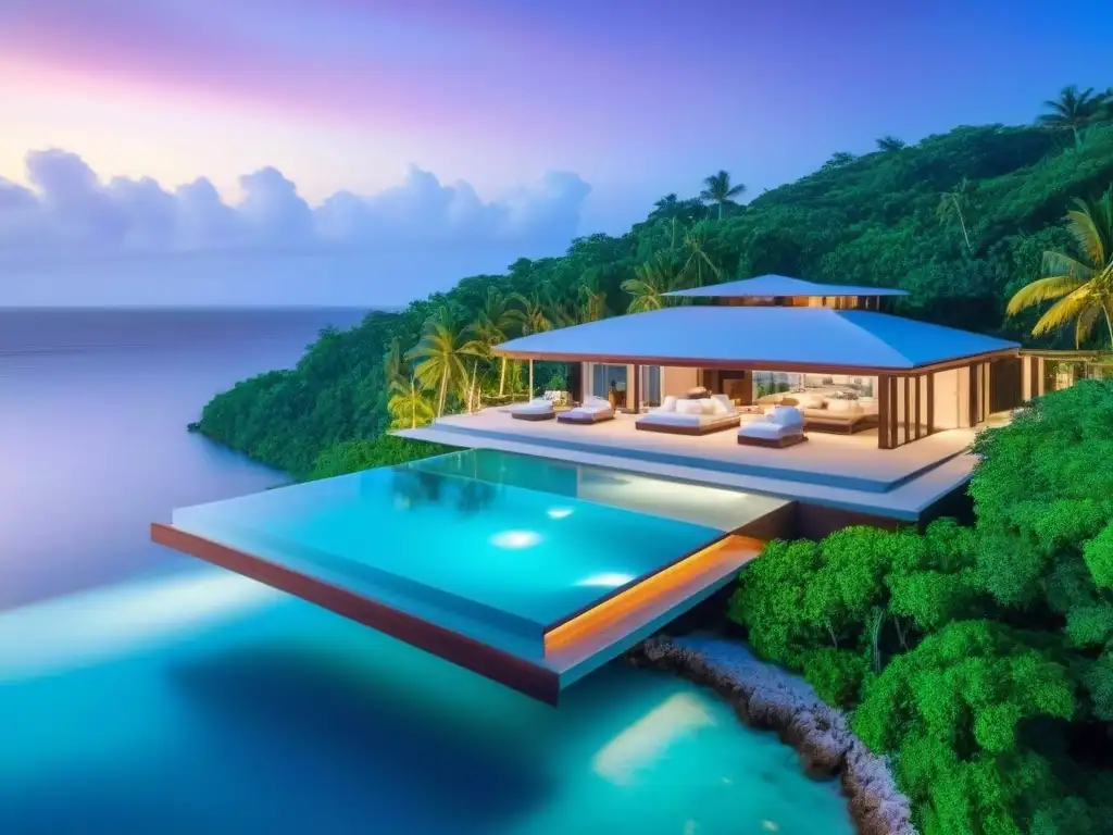 Residencia de lujo en isla privada: exclusividad y elegancia Exclusiva mansión moderna en isla privada rodeada de aguas turquesa y exuberante vegetación