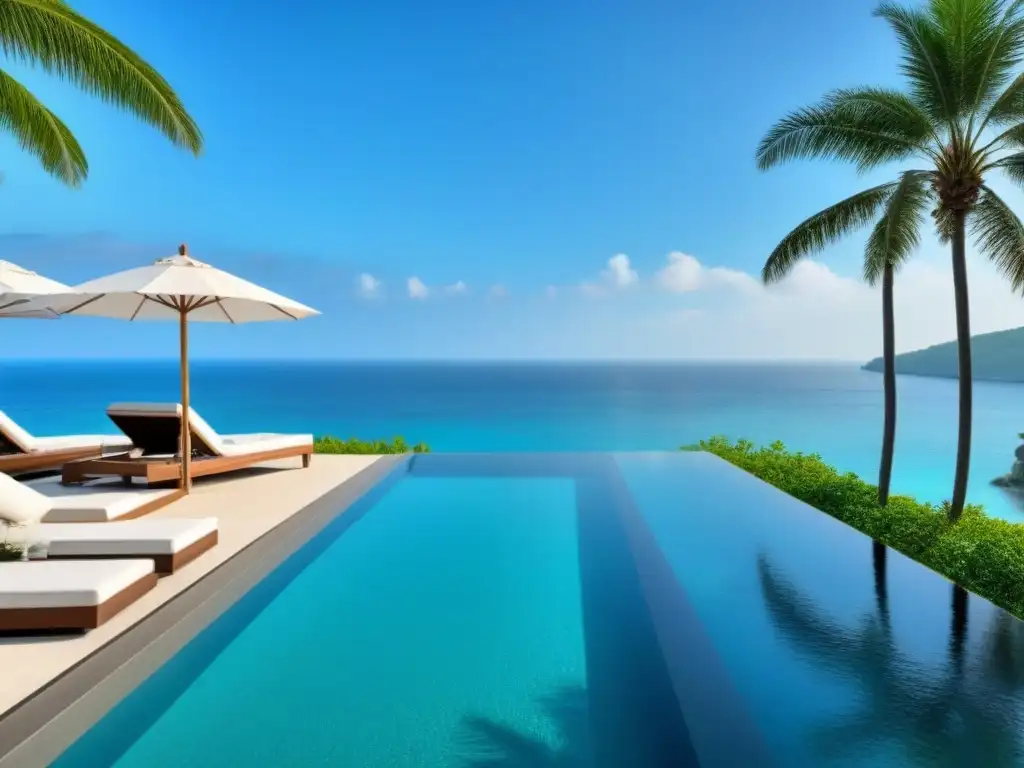 Paraíso exclusivo: infinity pool de lujo frente al mar Exclusiva piscina infinita en paraíso tropical