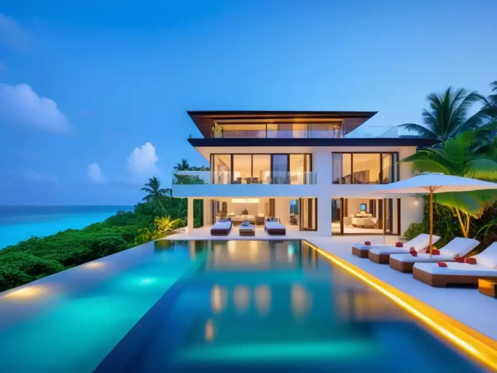 Villa de lujo con piscina infinita y vista al mar Exclusiva propiedad de alquiler vacacional frente a la playa con piscina infinita, rodeada de exuberante vegetación tropical y un diseño moderno
