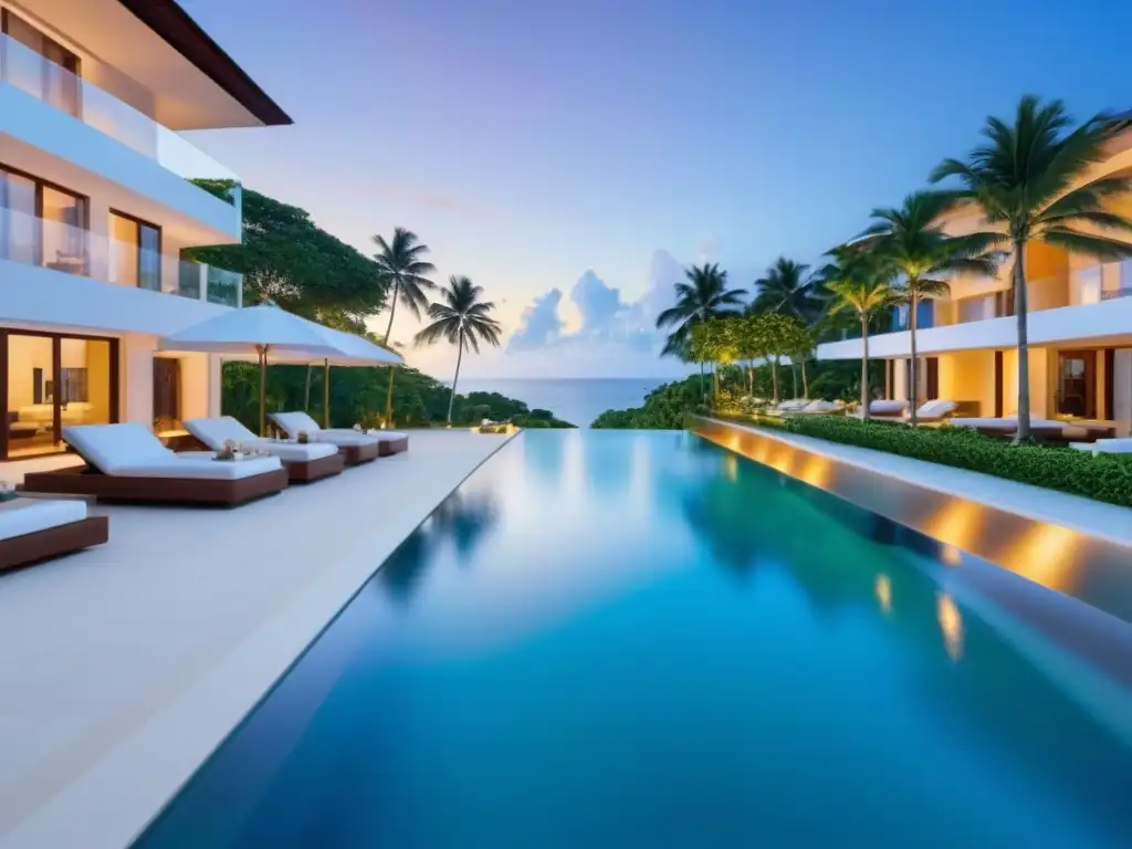 Exclusivo condominio de lujo con piscina infinita frente al mar Un exclusivo complejo de condominios modernos con diseño arquitectónico elegante, piscina infinita y vistas al océano