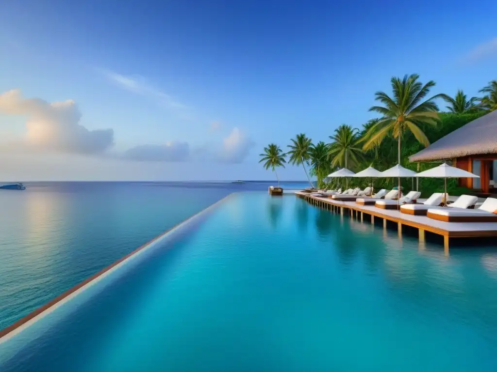 Resort de lujo en isla privada: arquitectura moderna con vistas al mar Un exclusivo desarrollo resort de lujo en una isla privada, con arquitectura moderna y vistas panorámicas a aguas turquesas cristalinas