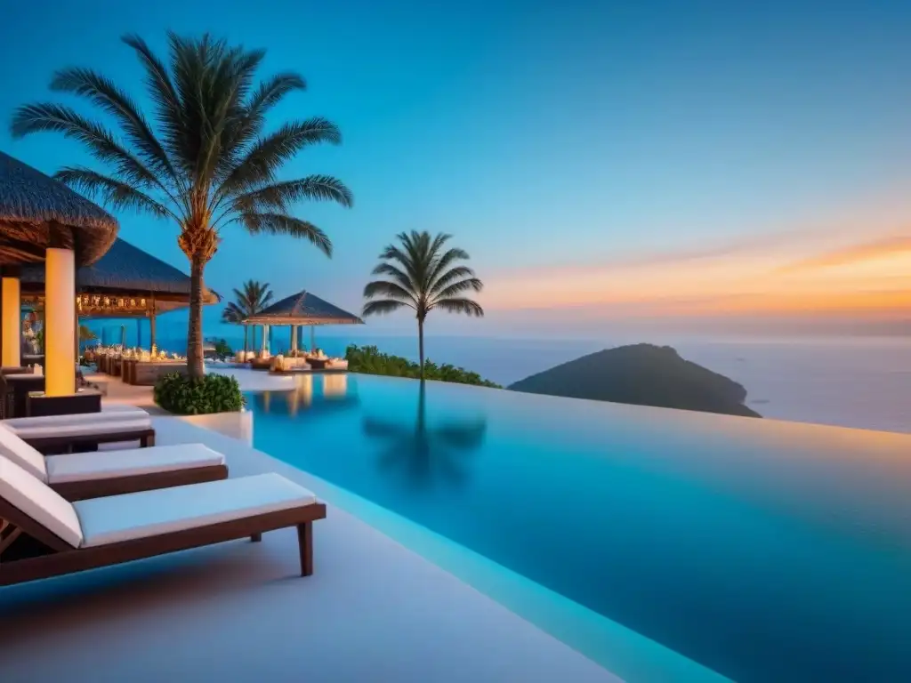 Resort de lujo frente al mar con piscina infinita y atardecer dorado Exclusivo resort moderno con piscina infinita y vista al mar, evita errores al reventa tiempo compartido
