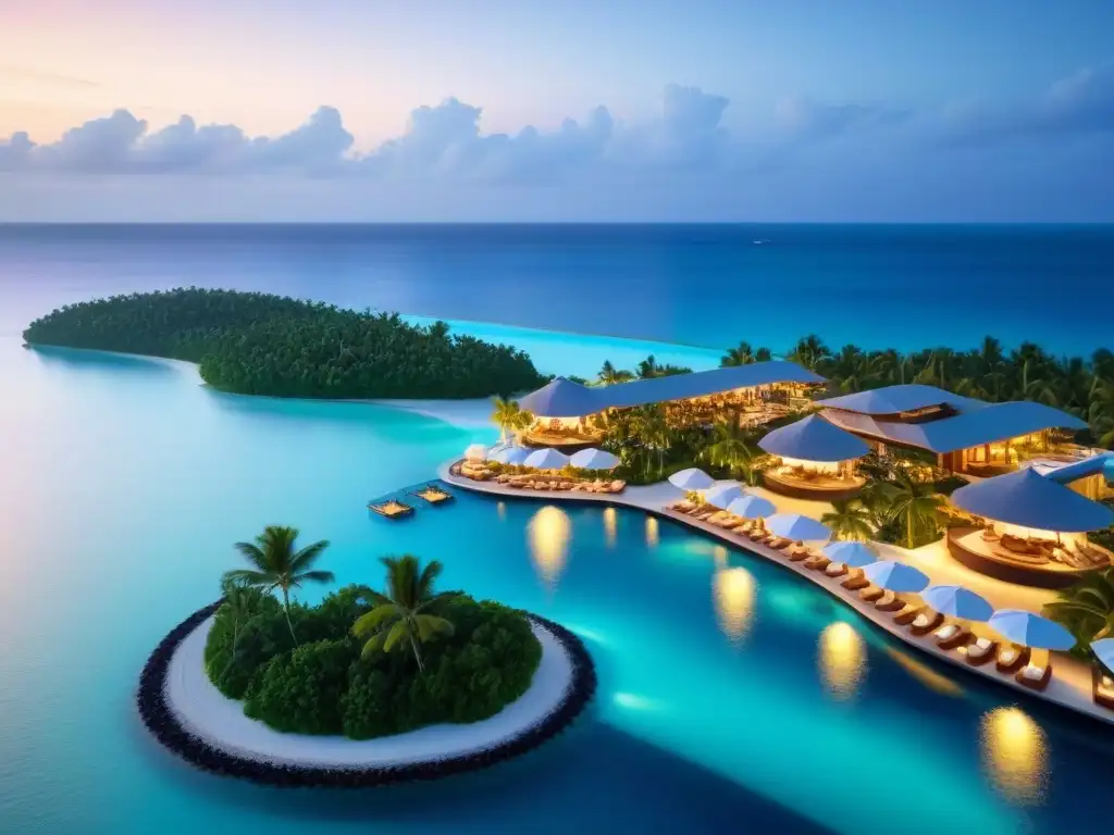Paraíso exclusivo: isla privada de lujo con villas, playas y yates Exclusivo resort isla privada inaugurado en atardecer dorado