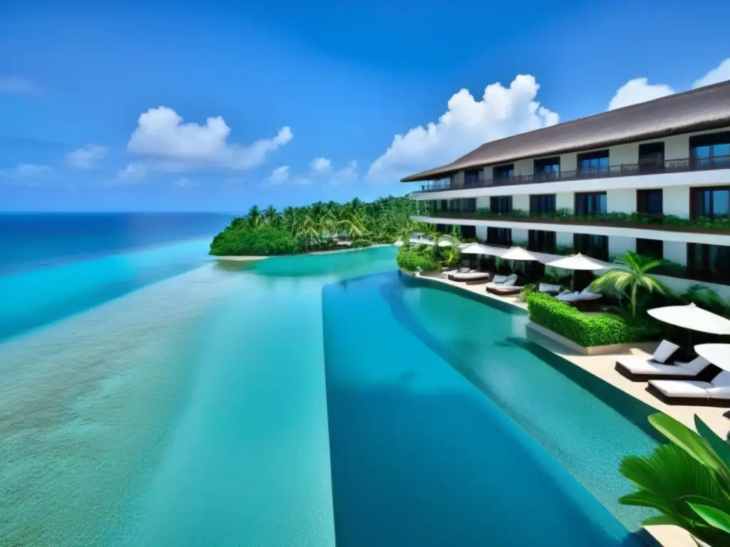 Exclusivo resort de lujo en paraíso tropical: lujo y relajación Un exclusivo resort de tiempo compartido de lujo en un paraíso tropical, con arquitectura moderna, piscinas infinitas y exuberante vegetación