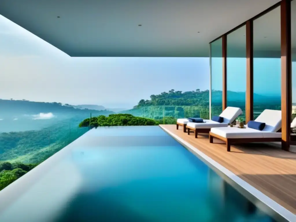 Exclusivo resort spa de lujo entre naturaleza y arquitectura moderna Exclusivo spa de lujo en medio de exuberante vegetación con diseño arquitectónico moderno y piscinas infinitas