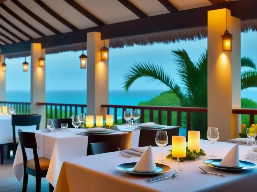 Exclusivo comedor al aire libre en resort de lujo Una experiencia gastronómica exclusiva en resort de tiempo compartido con elegantes mesas y exquisitas presentaciones culinarias