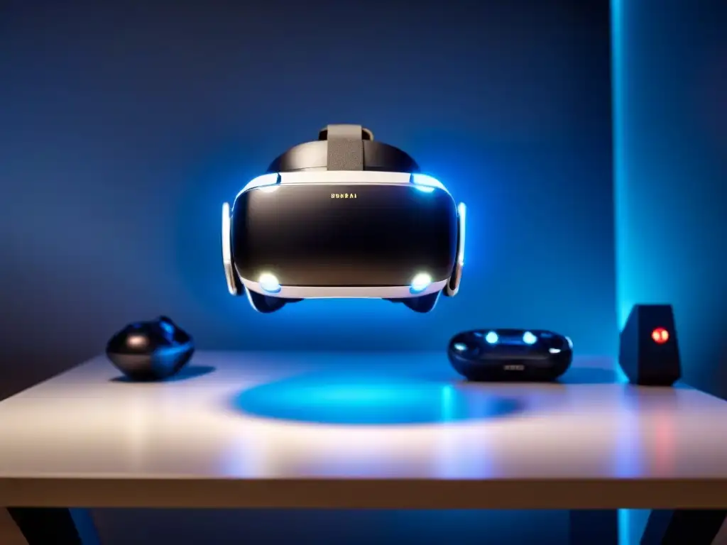 Inmersión total: Headset VR futurista en escenario de lujo Una experiencia inmersiva en realidad virtual de alta tecnología con visitas virtuales propiedades Norteamérica