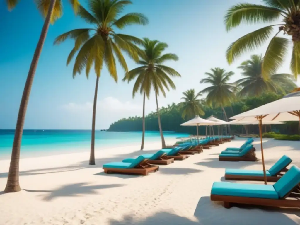 Experiencia de lujo en resort frente a la playa con palmeras y aguas turquesas, ideal para disfrutar los beneficios del tiempo compartido viaje