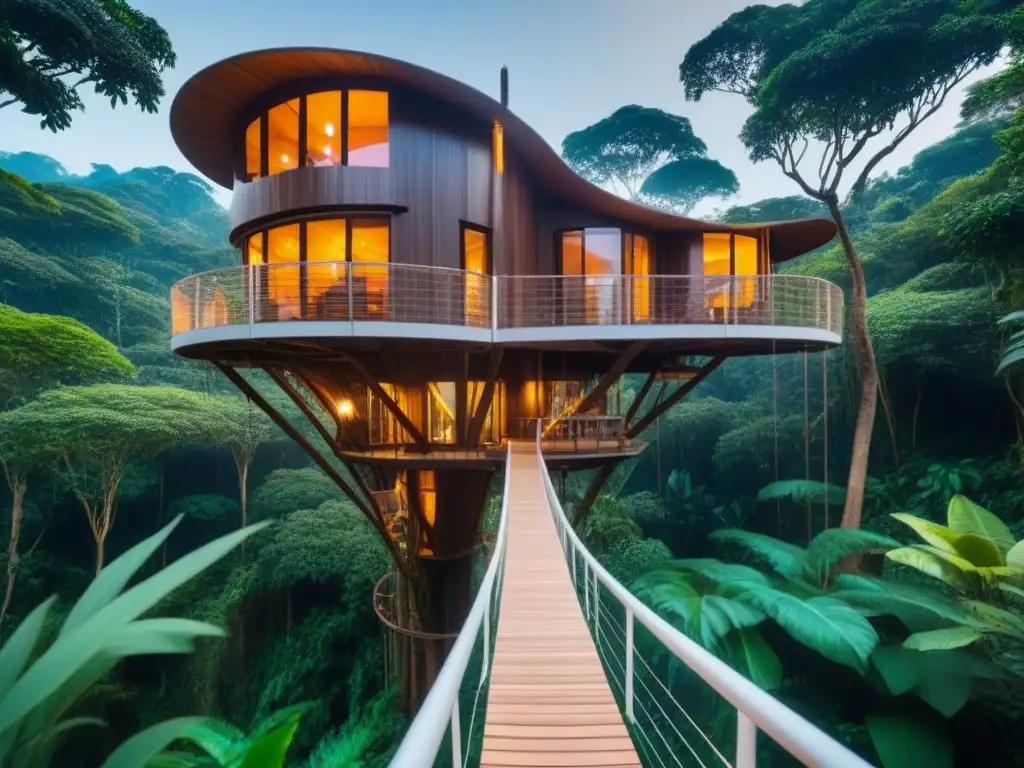 Resort ecológico en la selva: moderno y sostenible Una experiencia única en un resort sostenible de casas en los árboles en la selva asiática