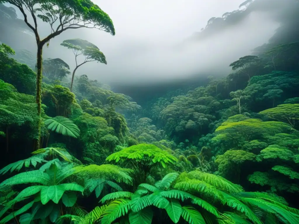 Selva exuberante: red de follaje verde vibrante en alta resolución Un exuberante dosel de selva tropical vívida, con red de follaje verde y luz solar