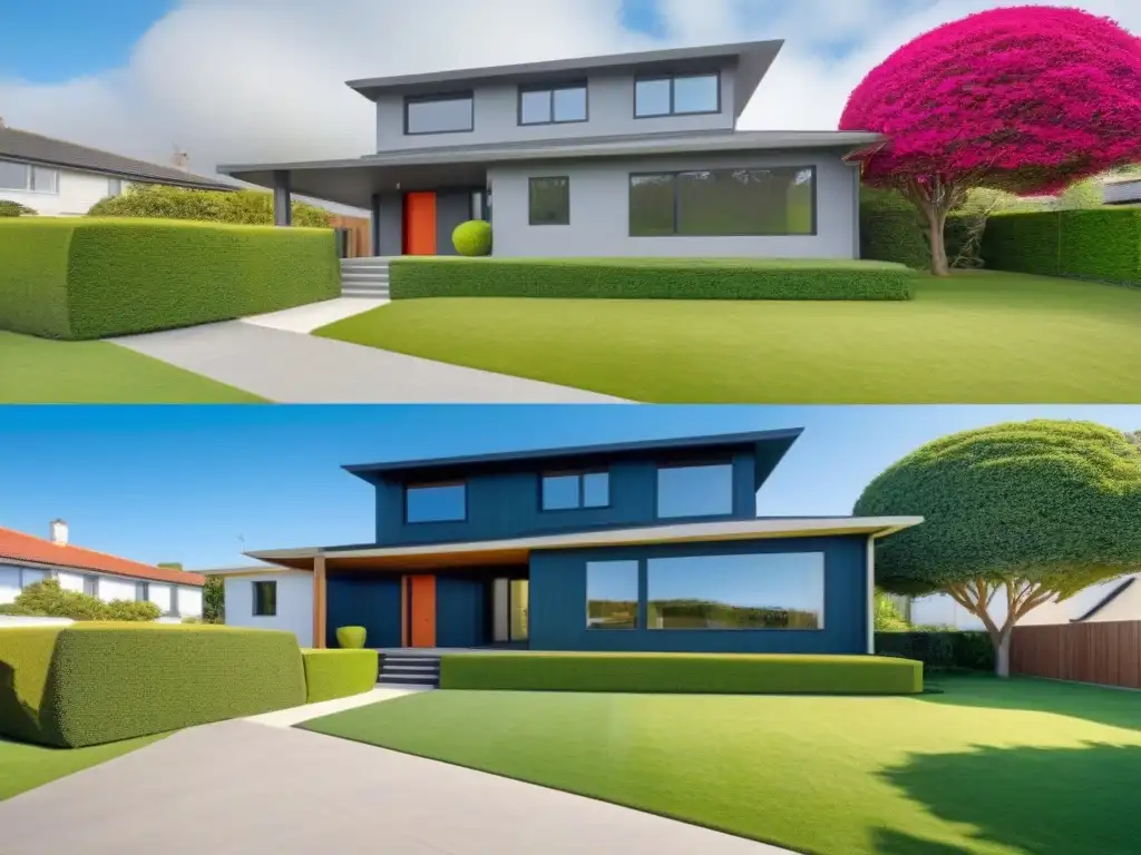 Transformación de fachada: antes y después de mejoras visuales Transformación de fachada de propiedad con técnica visual valor propiedad