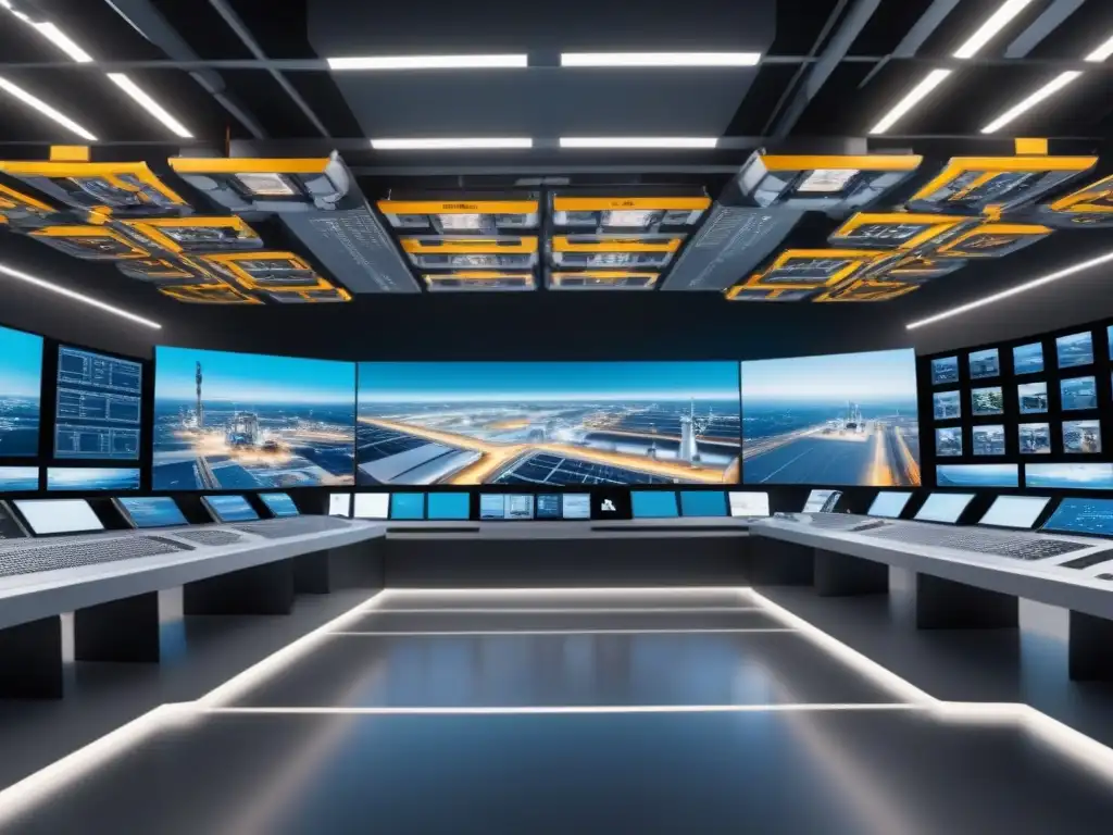 Centro de Mantenimiento Futurista con IA y Robots Un fascinante centro de mantenimiento futurista con IA, drones y tecnología avanzada