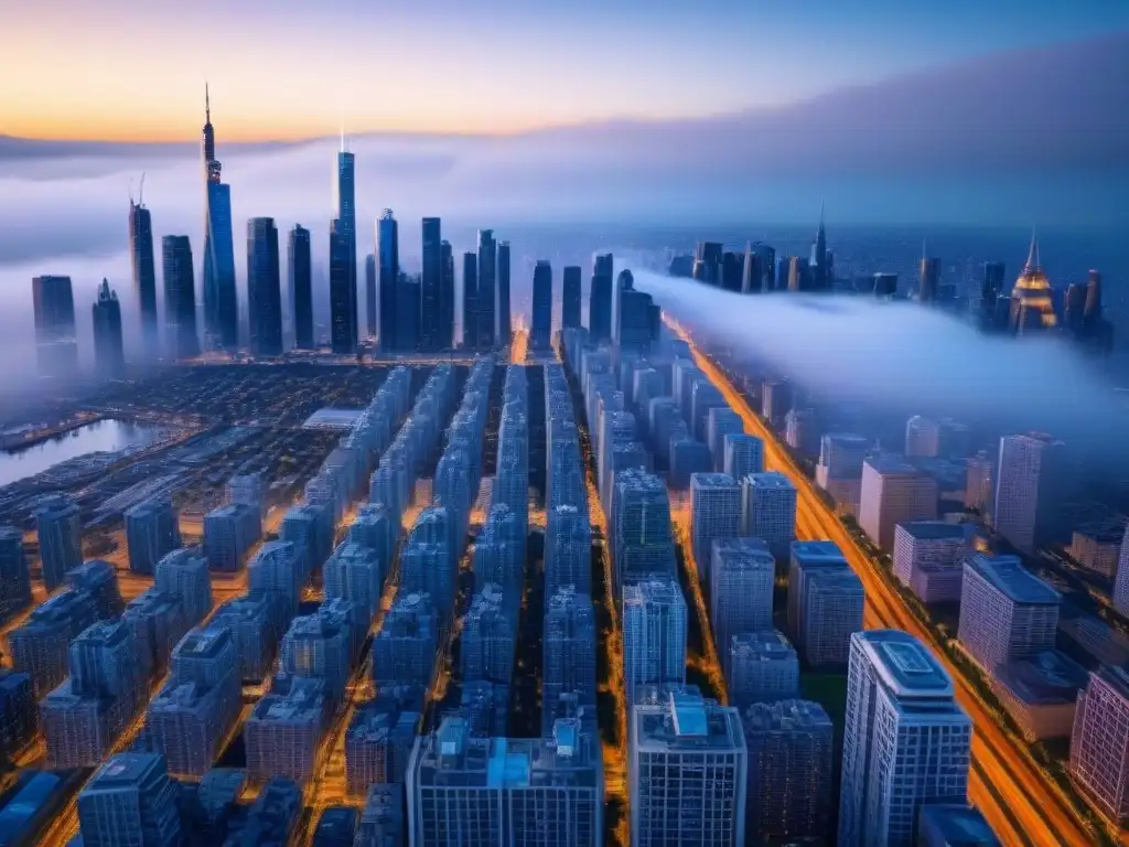 Cityscape futurista en 8K con datos geoespaciales avanzados Fascinante ciudad futurista con rascacielos y datos geoespaciales del mercado inmobiliario