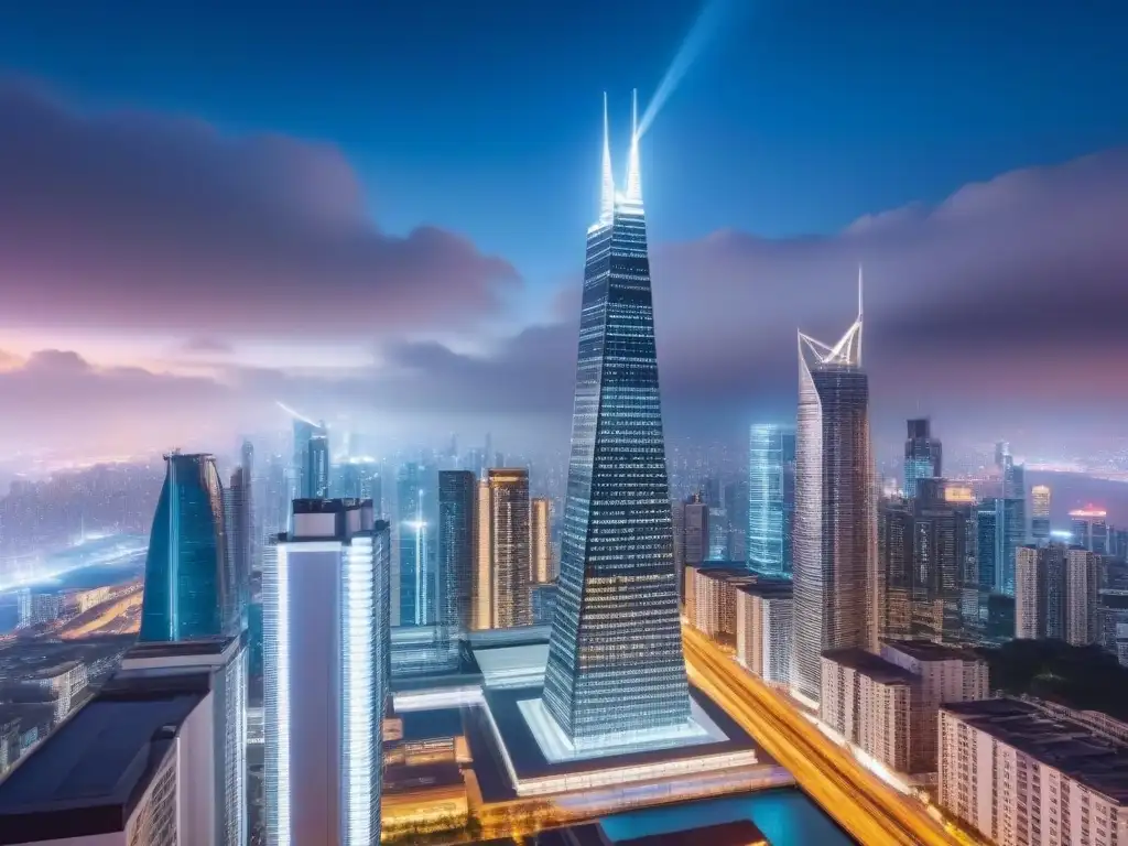 Edificio de lujo en ciudad global: arquitectura moderna Fascinante diseño arquitectónico en un rascacielos moderno, reflejando la identidad visual del mercado inmobiliario global