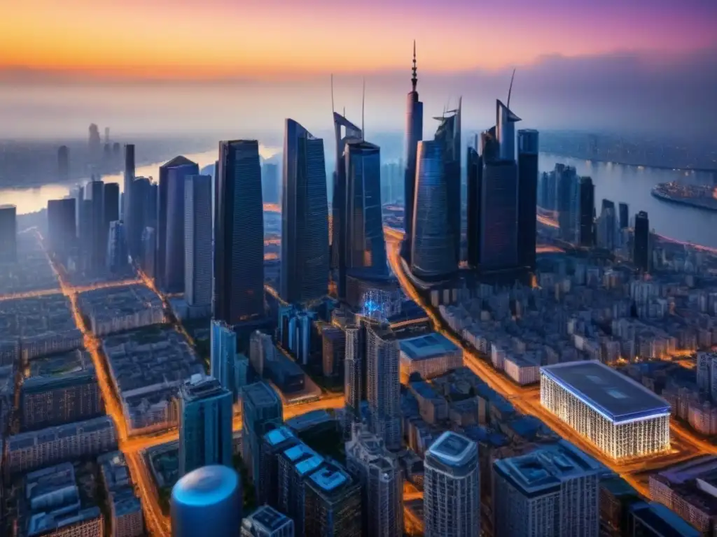 Horizonte urbano al atardecer: modernidad y sofisticación en 8k Fascinante fusión de modernidad y elegancia en economías en crecimiento