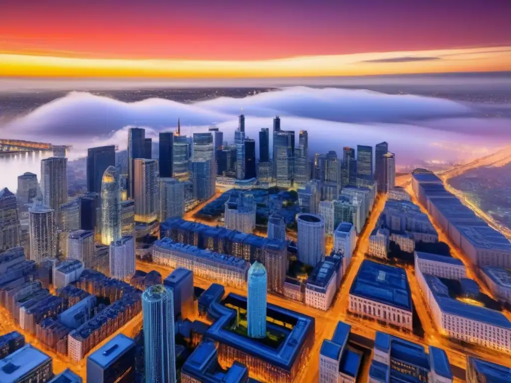 Horizonte urbano fusionado: pasado y futuro se unen en la postfusión Fascinante panorama urbano con fusión de estilos arquitectónicos, reflejando el análisis mercado inmobiliario postfusión