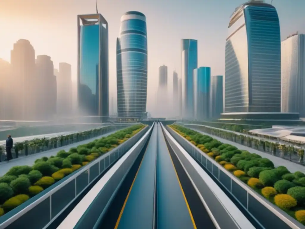 Vista 8k de ciudad futurista accesible para adultos mayores Futurista ciudad accesible para adultos mayores, integrando diseño moderno y amigable con el envejecimiento poblacional