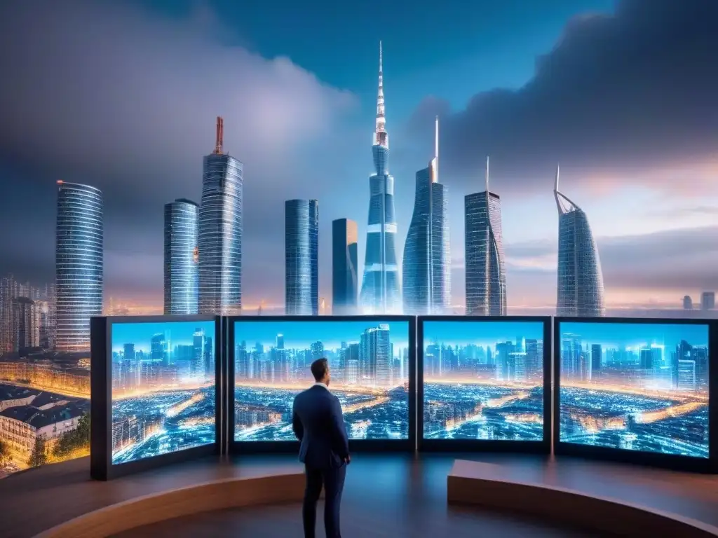 Metropolis futurista en Europa del Este: mercado inmobiliario postBrexit Futurista ciudad europea: rascacielos y arquitectura tradicional se fusionan