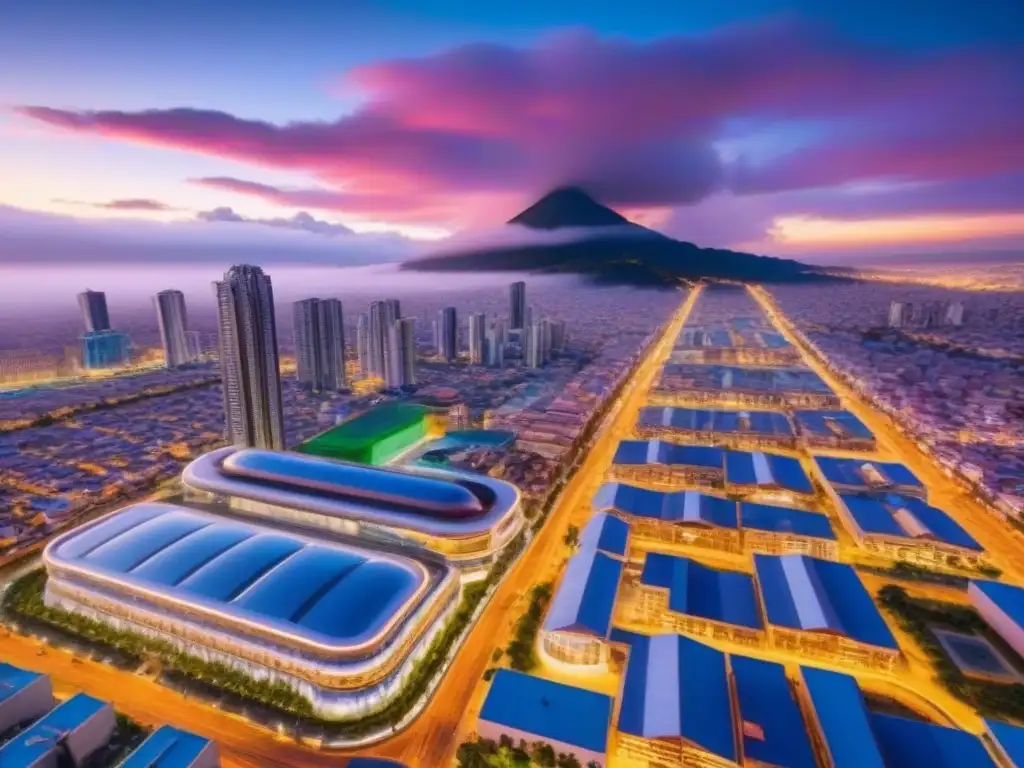 Metrópolis del Futuro en México: Avance Sostenible y Crecimiento Económico Futurista ciudad mexicana: rascacielos innovadores, calles eléctricas y espacios verdes, reflejo del crecimiento del mercado inmobiliario mexicano políticas económicas