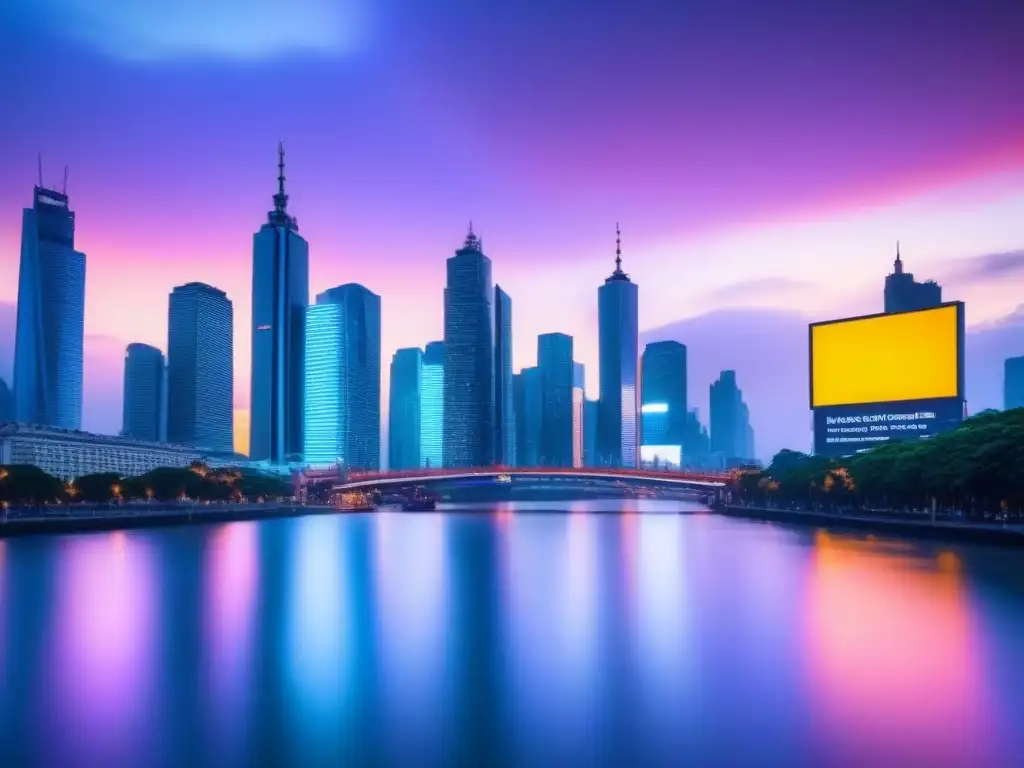Horizonte futurista: inversión inmobiliaria global Futurista ciudad nocturna con rascacielos iluminados y tecnología en inversión inmobiliaria internacional