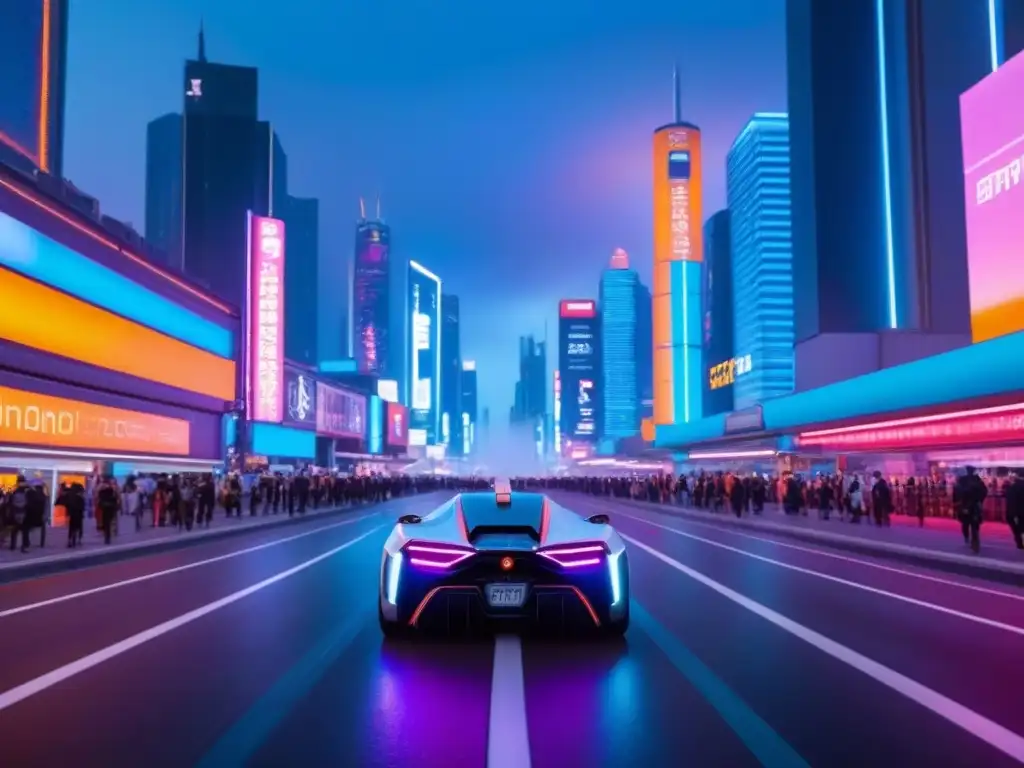 Metrópolis futurista: ciudad neón 8k Futurista ciudad nocturna con rascacielos iluminados y autos voladores