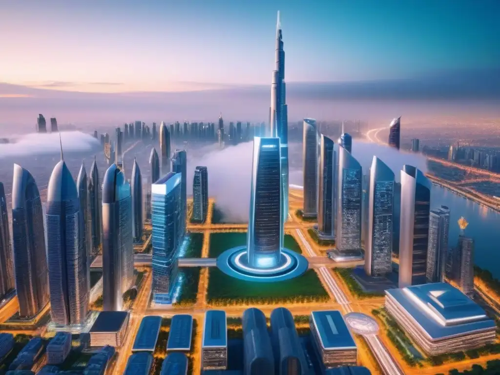 Futurismo urbano: ciudad innovadora en 8k Futurista ciudad con rascacielos, autos voladores y diseño innovador