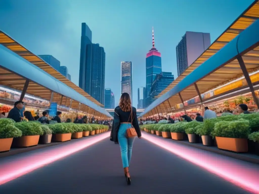 Metrópolis futurista: arquitectura innovadora y naturaleza en equilibrio Futurista ciudad con rascacielos conectados por pasarelas, reflejando luces neón