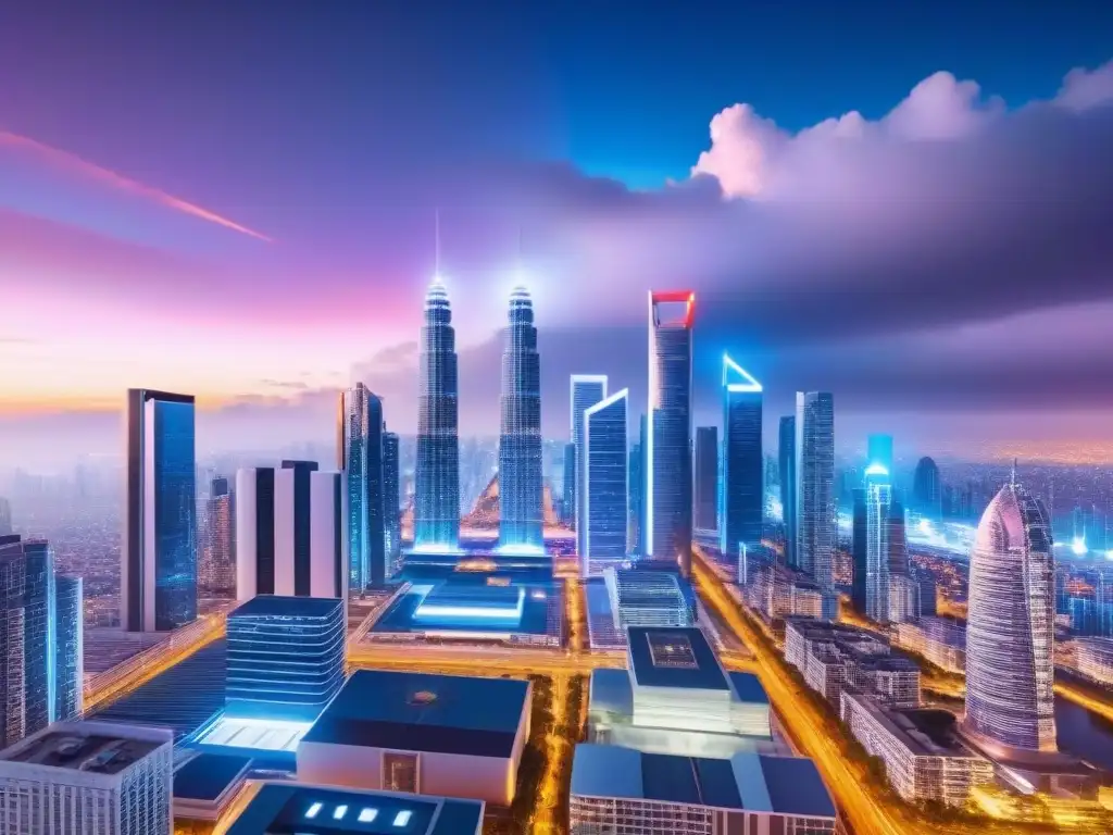 Innovación AI: Futurista Ciudad con Drones y Rascacielos Futurista ciudad con rascacielos y drones AI