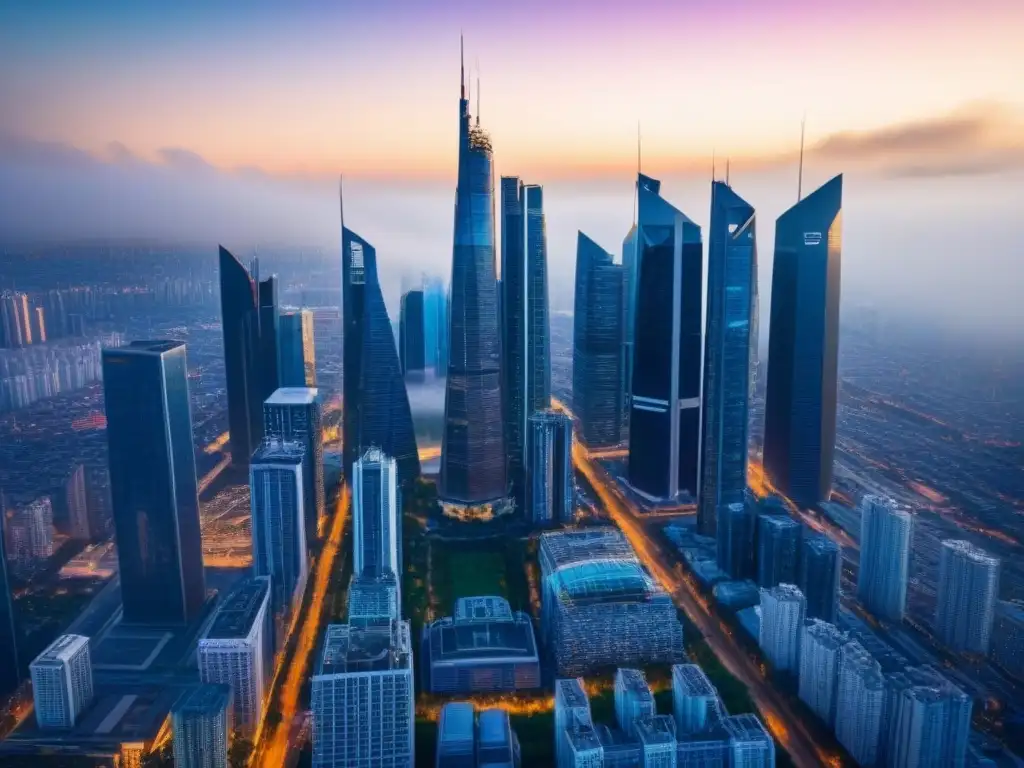 Horizonte urbano moderno: inversión inmobiliaria internacional vibrante Futurista ciudad con rascacielos en uno de los mejores mercados alquileres inmobiliarios internacionales