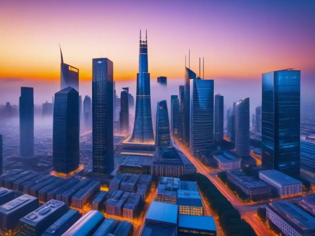 Cityscape futurista con rascacielos modernos y tecnología de vanguardia Futurista ciudad con rascacielos modernos y tecnología avanzada, reflejando la transformación del mercado inmobiliario en una transición dinámica
