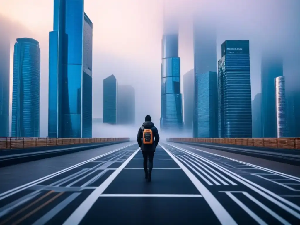 Metrópolis futurista: impacto del blockchain en inversión inmobiliaria Futurista ciudad con rascacielos y tecnología blockchain en inversión inmobiliaria internacional