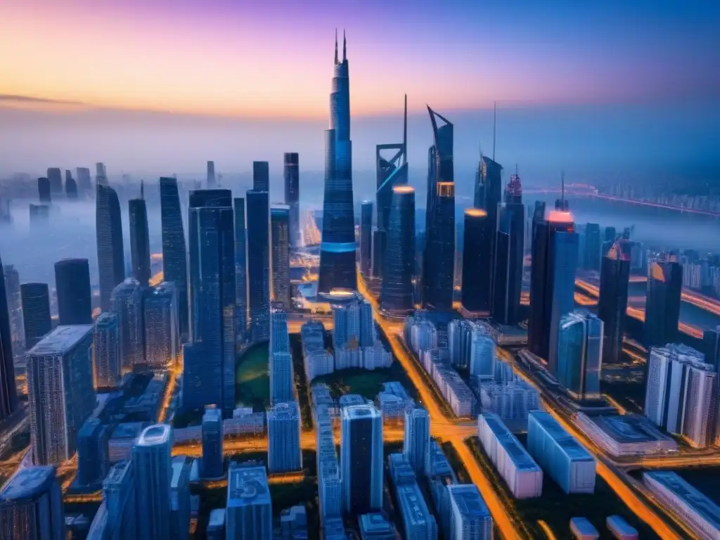 Innovación en PropTech: Ciudad Futurista en 8k Futurista ciudad con rascacielos y tecnología avanzada, impacto de PropTech en mercado inmobiliario internacional